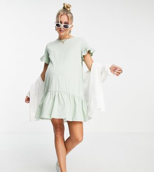 Платье мини А-силуэта шалфейно-зеленого цвета с оборками x Brooke Vincent-Зеленый цвет In The Style Maternity
