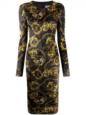 Платье с длинными рукавами и принтом Versace Jeans Couture. Цвет: черный