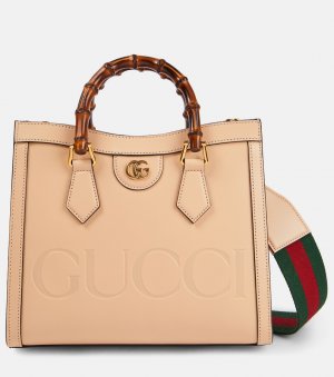 Кожаная большая сумка с логотипом , бежевый Gucci