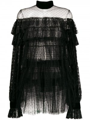Короткое кружевное платье с оборками Wandering. Цвет: черный