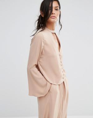 Блузка с расклешенными рукавами и горловиной‑чокер Co-Ord Neon Rose. Цвет: оранжевый