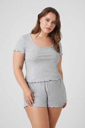 Пижамный комплект из футболки и шорт больших размеров , серый Forever 21