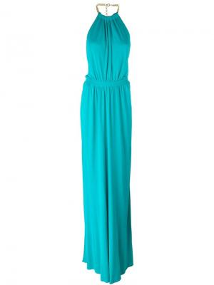 Плиссированное вечернее платье с цепочной отделкой MSGM. Цвет: зелёный