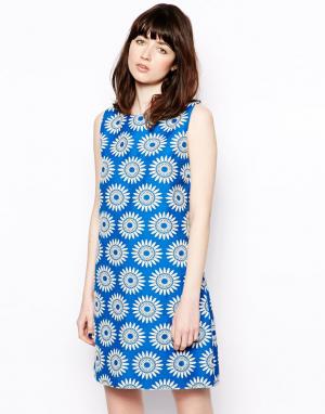 Платье-сарафан с жаккардовым цветочным узором Boutique by Jaeger. Цвет: синий