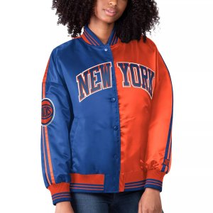 Женская базовая университетская куртка синего/оранжевого цвета с разрезом и цветными блоками New York Knicks Starter