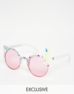 Солнцезащитные очки в белой оправе с единорогом Spangled