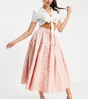 Ярусная фактурная юбка миди розового цвета для выпускного от комплекта -Розовый цвет Collective The Label
