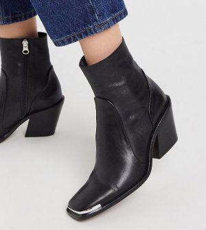 Черные кожаные ковбойские ботинки с квадратным носком -Черный Chio