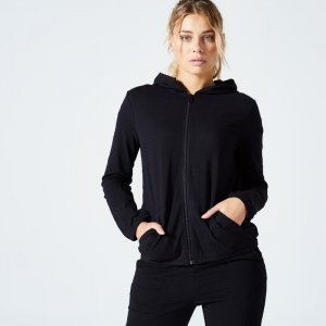 Куртка тренировочная с капюшоном женская - 100 черный DOMYOS, цвет schwarz Domyos