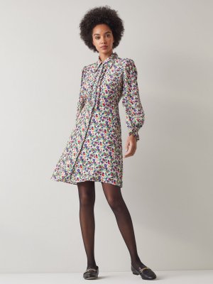 LKBennett Hoppen Платье-рубашка из смесового шелка с цветочным принтом, Многоцветный L.K.Bennett