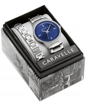 Мужские современные часы-браслет из нержавеющей стали, 40 мм, подарочный набор Caravelle