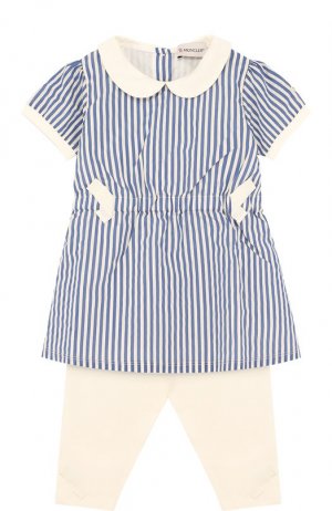 Хлопковый комплект из платья и брюк Moncler Enfant. Цвет: синий