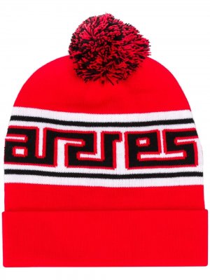 Трикотажная шапка бини с логотипом Aries. Цвет: красный
