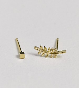 Позолоченные серьги-гвоздики с пером из стерлингового серебра -Золотистый Kingsley Ryan