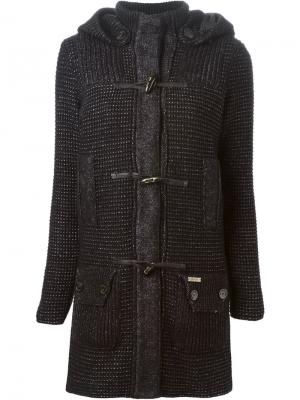 Вязаное пальто с капюшоном Bark. Цвет: чёрный