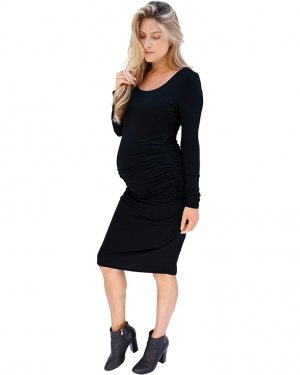 Платье Maternity Long Sleeve Side Shirred Dress, черный Ingrid & Isabel