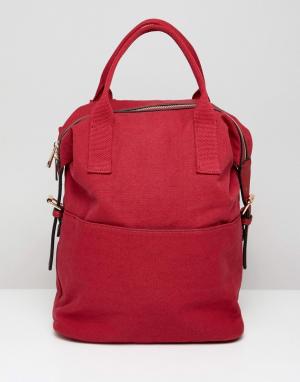 Парусиновый рюкзак на молнии с двумя ремешками -Красный ASOS DESIGN
