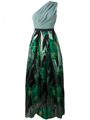Жаккардовое длинное платье с цветочным принтом Christian Pellizzari. Цвет: зелёный