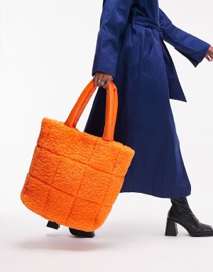 Оранжевая стеганая большая сумка-тоут tabby Topshop