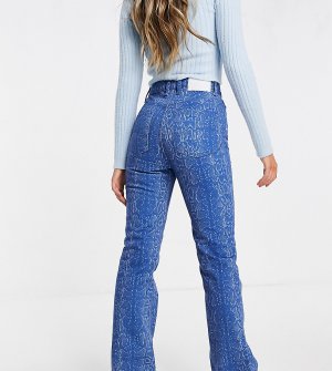 Расклешенные джинсы голубого цвета со змеиным принтом COLLUSION x008-Разноцветный