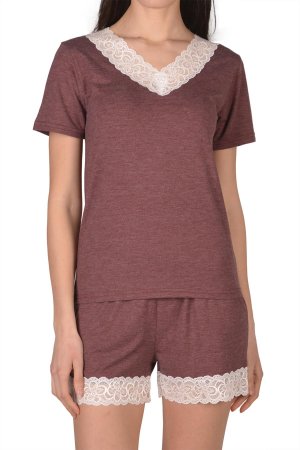 Женские шорты Пижамный комплект с короткими рукавами и карманами из хлопка NICOLETTA