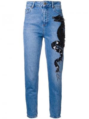 Высокие джинсы с вышивкой Dalood. Цвет: синий
