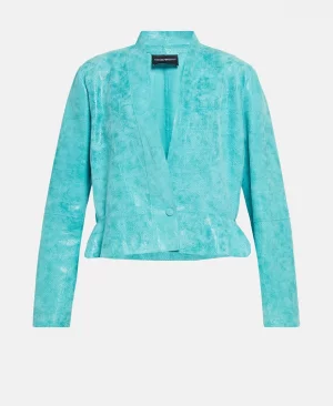 Кожаный пиджак, лазурный синий Emporio Armani