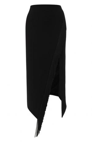 Шерстяная юбка-миди с бахромой David Koma. Цвет: черный