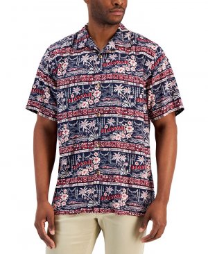 Мужская шелковая рубашка на пуговицах с короткими рукавами и принтом «Райский принт» , синий Tommy Bahama