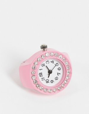 Розовые часы-кольцо со стразами -Розовый цвет DesignB London