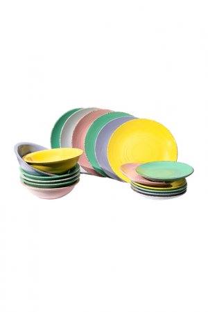 Набор столовой посуды 18 пр. VILLA DESTE. Цвет: желтый, фиолетовый, зеленый