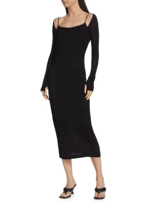 Приталенное платье-миди с длинными рукавами , черный Helmut Lang