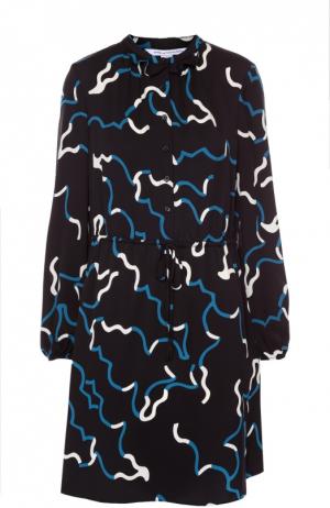 Шелковое приталенное платье с длинным рукавом Diane Von Furstenberg. Цвет: разноцветный