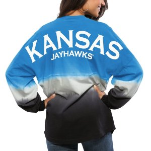 Женский Джерси Royal Kansas Jayhawks с длинными рукавами и омбре, окрашенный погружением в духи Unbranded