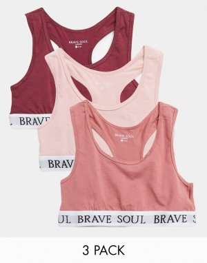 Набор из 3 бралеттов со спинкой-борцовкой в розовых оттенках -Многоцветный Brave Soul