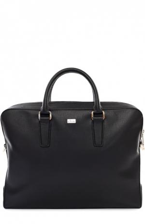 Кожаная сумка для ноутбука с логотипом бренда Brioni. Цвет: черный