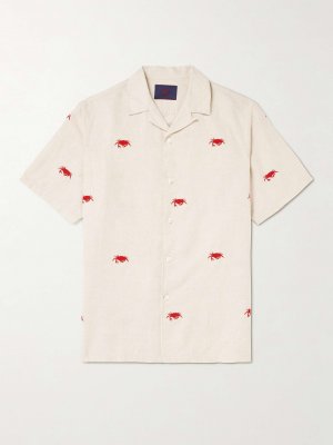 Рубашка из смеси льна и хлопка с вышивкой в виде крабов PORTUGUESE FLANNEL, белый Flannel