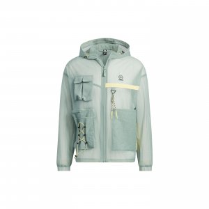Neo City Escape Windbreaker With Patchwork Pockets And Long Sleeves Men Jackets Silver Gray Green IA6861 Adidas