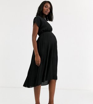 Черное платье миди с плиссированной юбкой -Черный New Look Maternity
