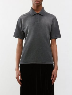 Рубашка-поло из пике с вышивкой логотипа , серый Saint Laurent