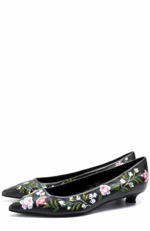 Кожаные туфли с цветочной вышивкой на каблуке kitten heel Erdem. Цвет: черный