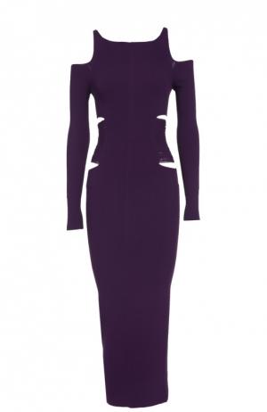 Вязаное платье-футляр с открытыми плечами Roberto Cavalli. Цвет: фиолетовый
