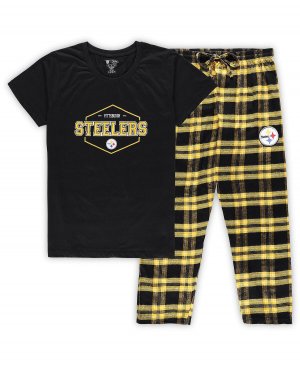 Женский комплект для сна из футболки и брюк больших размеров Pittsburgh Steelers черного золотого цвета со значком Concepts Sport