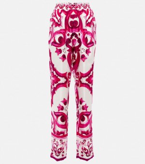 Прямые брюки из шелкового твила с принтом, розовый Dolce&Gabbana