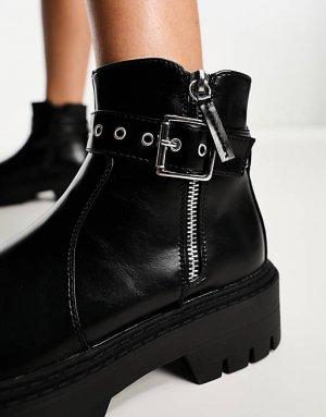 Гламурные массивные ботинки челси черного цвета с пряжкой Glamorous