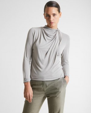 Женская блузка с длинными рукавами и драпировкой по центру , серый Trucco