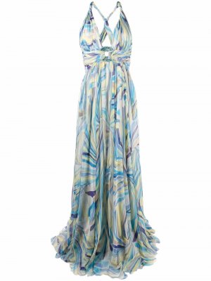 Длинное платье с абстрактным принтом Emilio Pucci. Цвет: синий