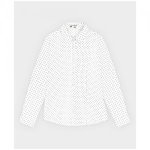 Блузка классическая с принтом горох белая для девочек, модель 222BBGS22050204, размер 164 Button Blue. Цвет: белый
