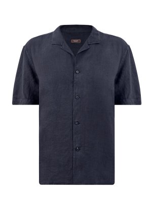 Льняная рубашка свободного кроя с короткими рукавами PESERICO. Цвет: синий