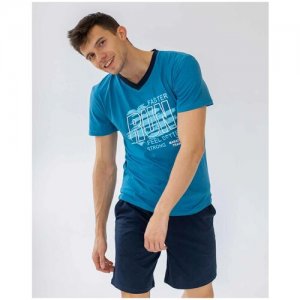 Домашний костюм мужской пижама комплект шорты футболка размер 58 DomTeks. Цвет: синий